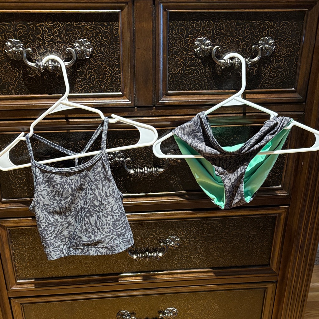 Zella Gray And Mint 2 Piece Bathing Suit